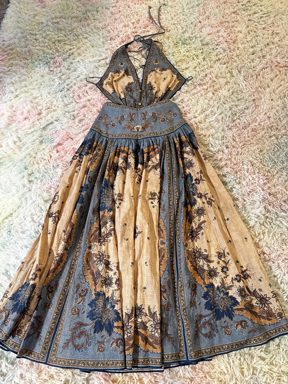 New Zimmermann Ascension Plunge Halter Printed Maxi Dress Multi Floral Size 0 - Picture 5 of 13